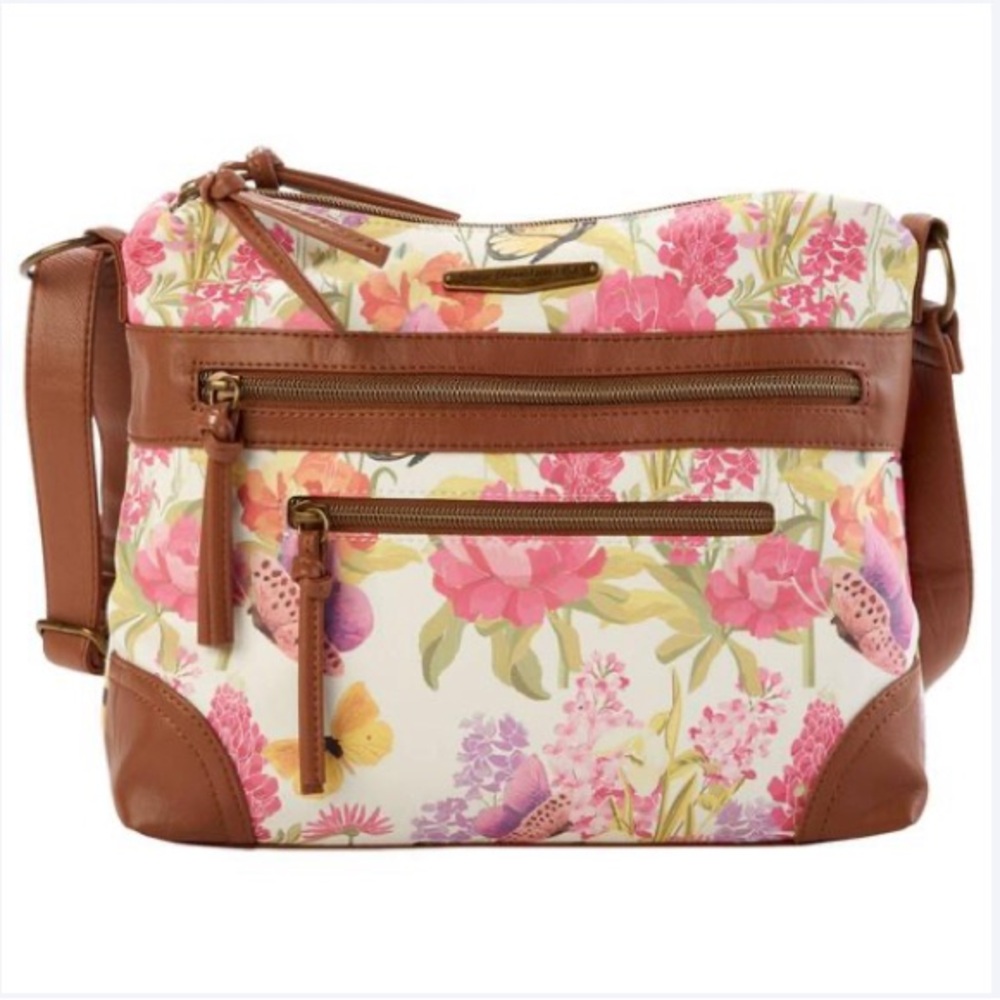 NWOT Stone Mountain Beau Jardin Washed Irene Pink Floral Butterflies Crossbody
